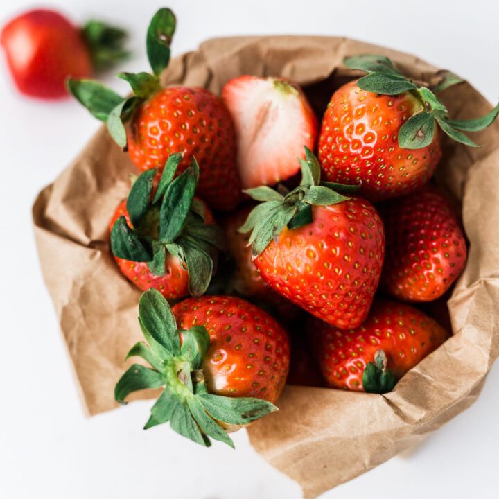 strawberries in paper bag