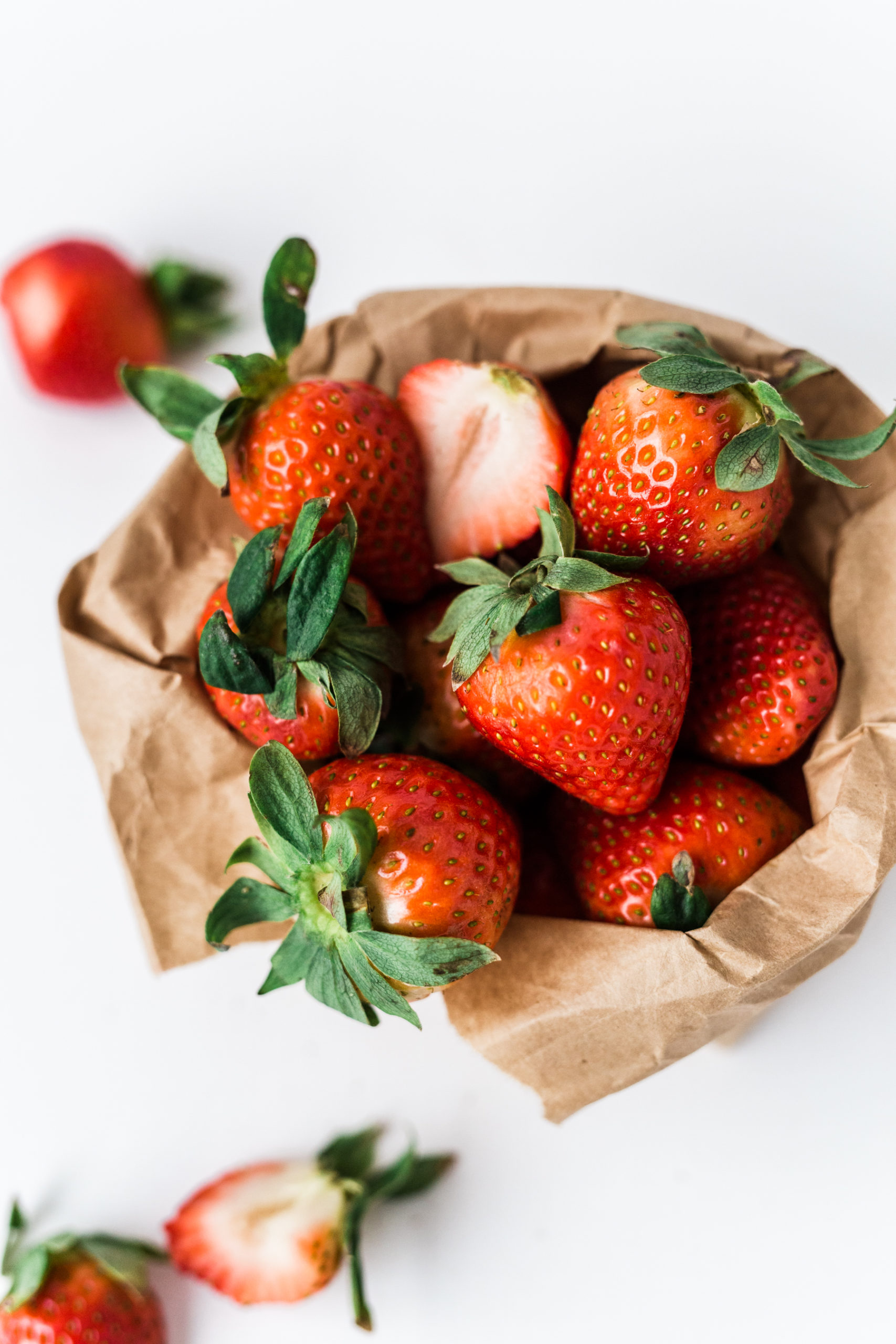 strawberries in paper bag