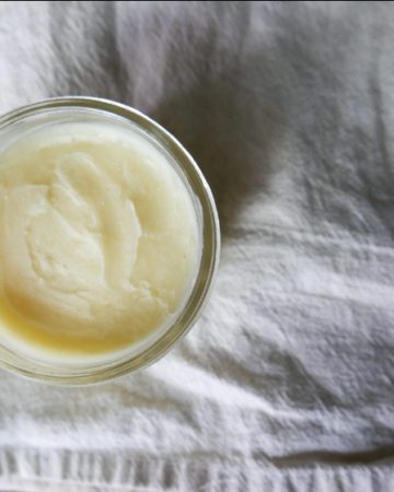 DIY, natural homemade vapor rub with essential oils in glass mason jar