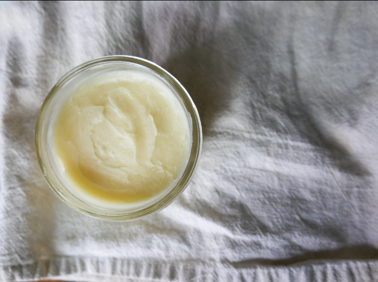 DIY, natural homemade vapor rub with essential oils in glass mason jar