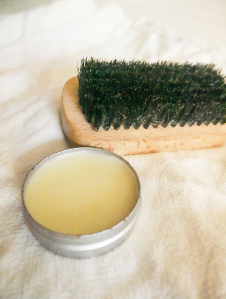 homemade beard balm with beard brush