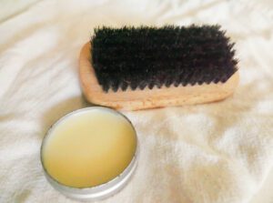 homemade beard balm with beard brush