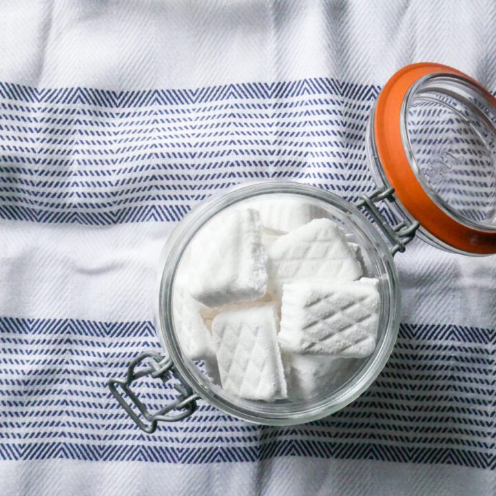 homemade diy dishwasher pods in a glass flip top jar