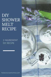 diy shower melts next to lavender and diy shower melts sitting in glass jar