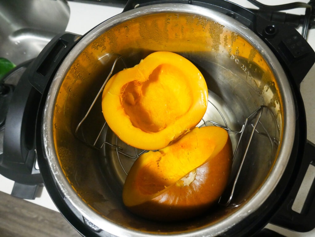 sugar pumpkin cut in half, cooked in instant pot