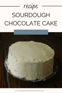 sourdough chocolate cake on a wooden table top.