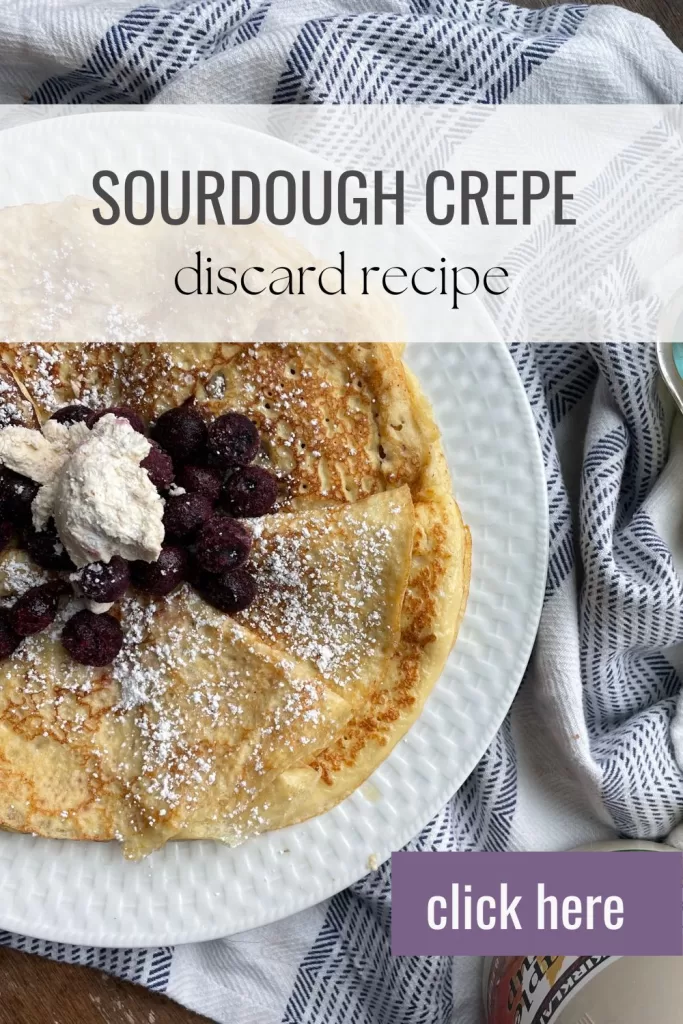 sourdough crepes on a plate with blueberry topping