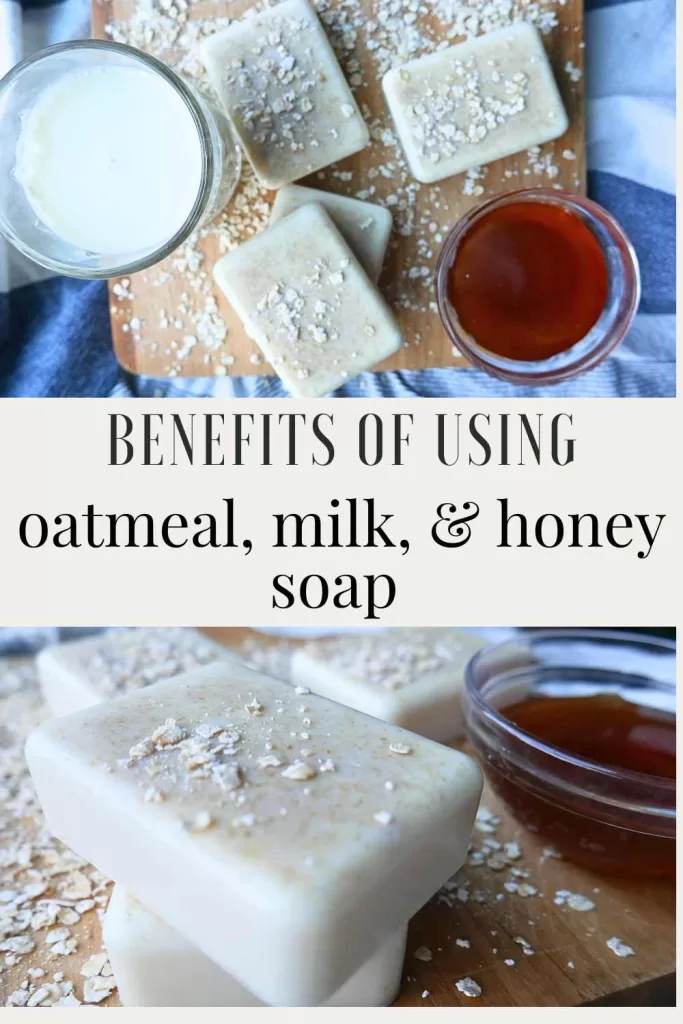 oatmeal milk and honey soap sitting on cutting board