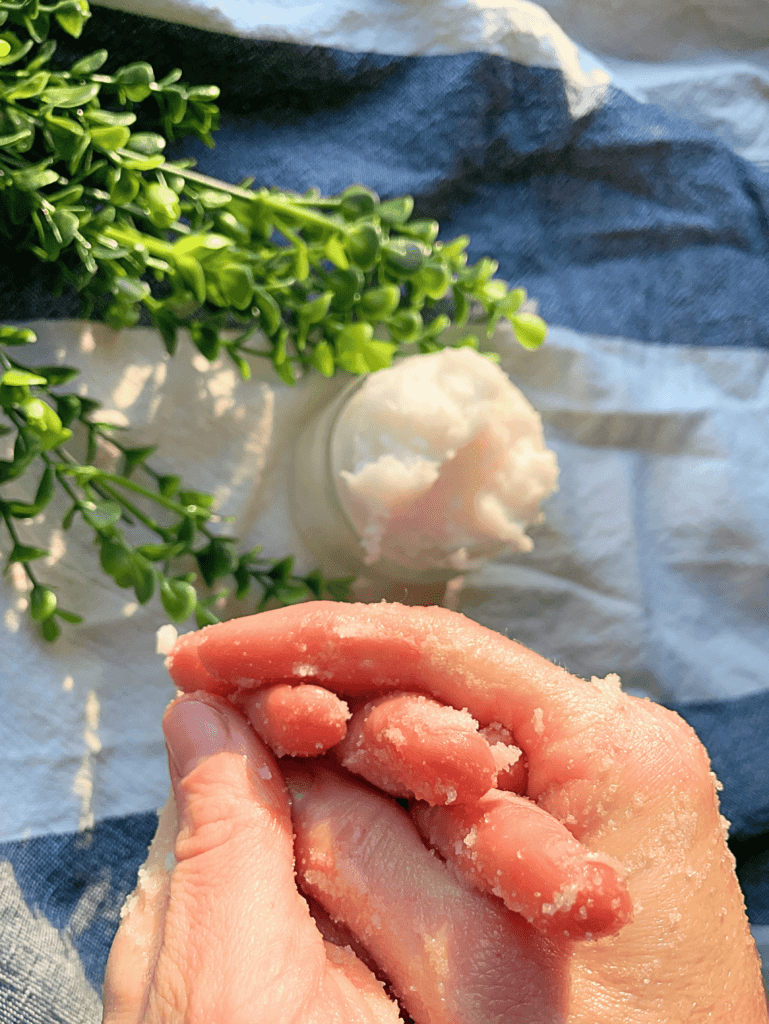 hands using whipped sugar soap scrub 