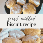 fully baked fresh milled flour biscuits on a cast iron pan