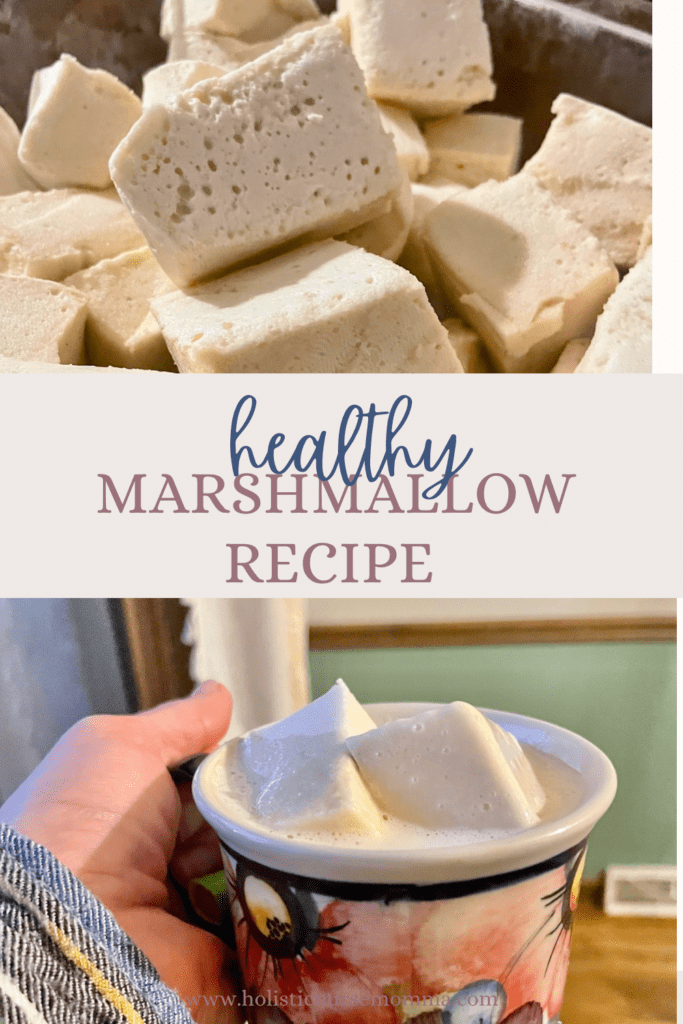 marshmallow photos with "healthy marshmallow recipe" written in the middle