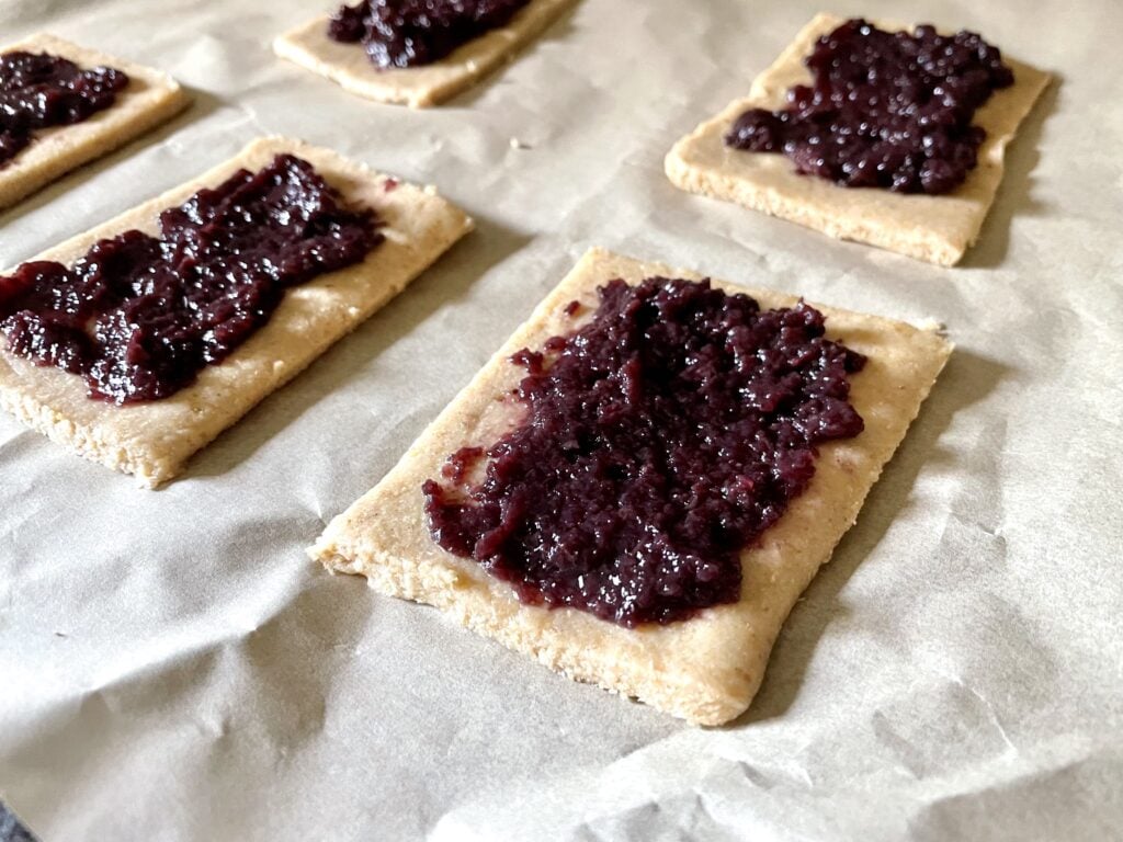 unbaked sourdough discard pop tarts with fresh milled flour with blueberry jam filling