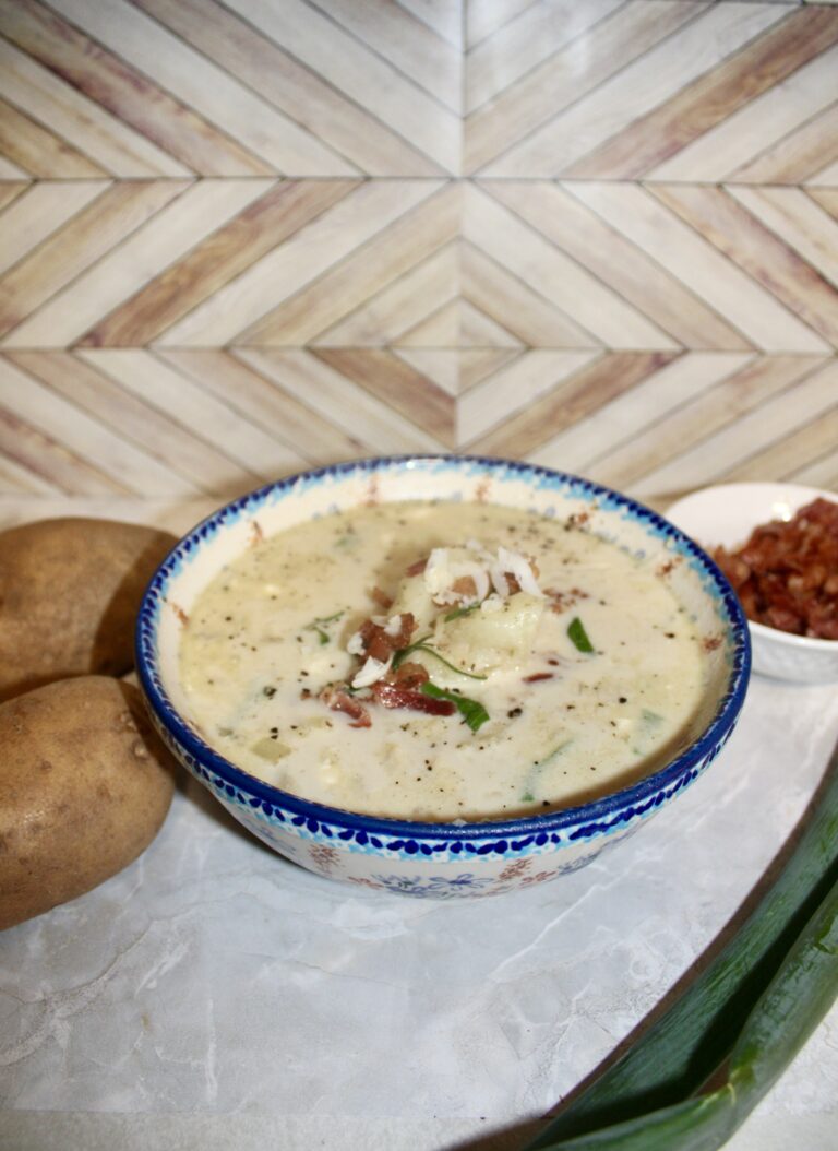 Loaded Baked Potato Soup with Bacon, Cream Cheese & Cheddar (Gluten Free Recipe)