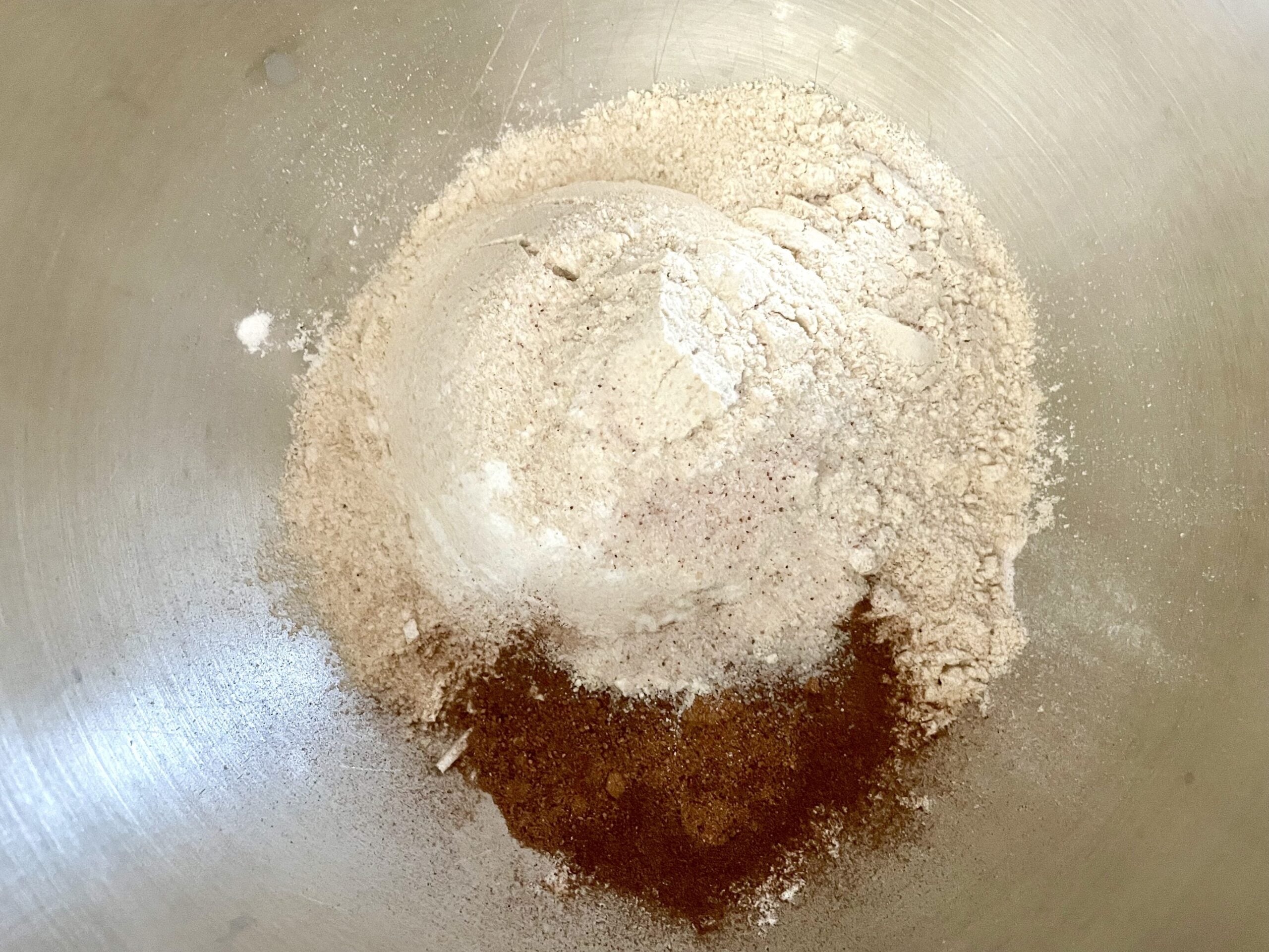 dry ingredients for buttermilk carrot cake in mixing bowl